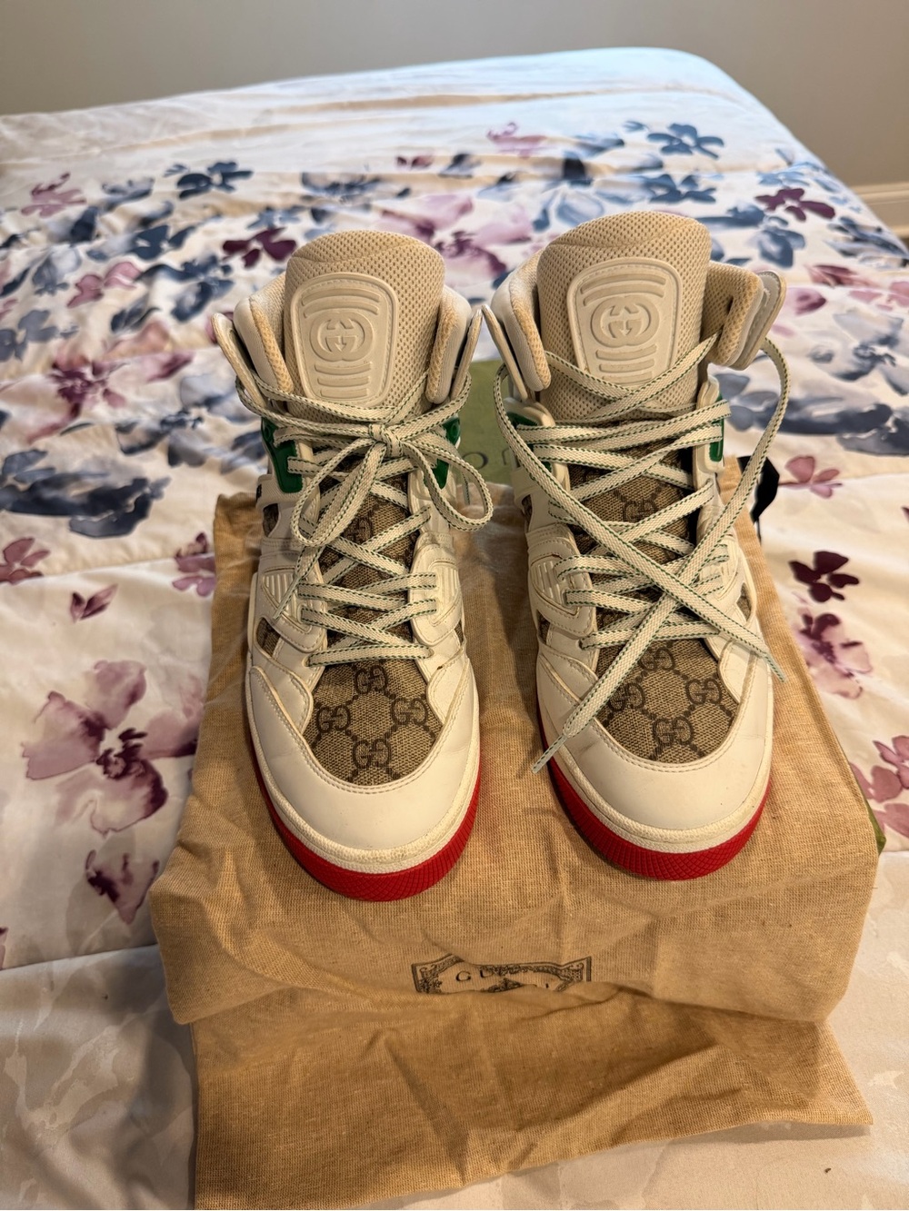 Auth Gucci W Basket High-Top Sneakers Wht Demetra Supreme GG Monogram w/ DB Box